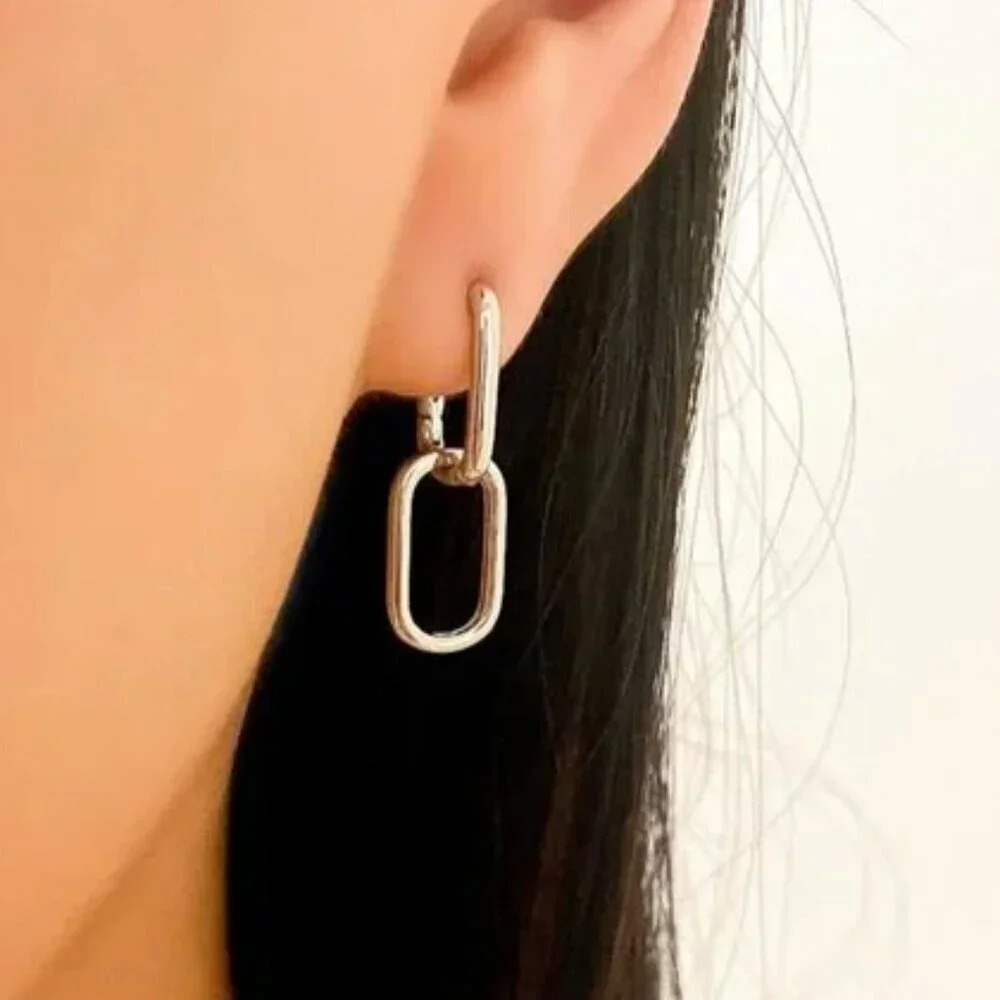 925 Sterling Silver Link Earrings Dangle Chain Earrings Minimalist Earrings - Picture 7 of 7